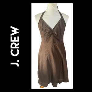 J. Crew Women's Chocolate Brown Halter Zipper Back Wrinkled Midi Dress Size 8